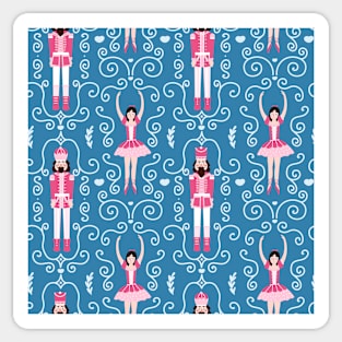 nutcracker character and ballerina on dark blue background Sticker